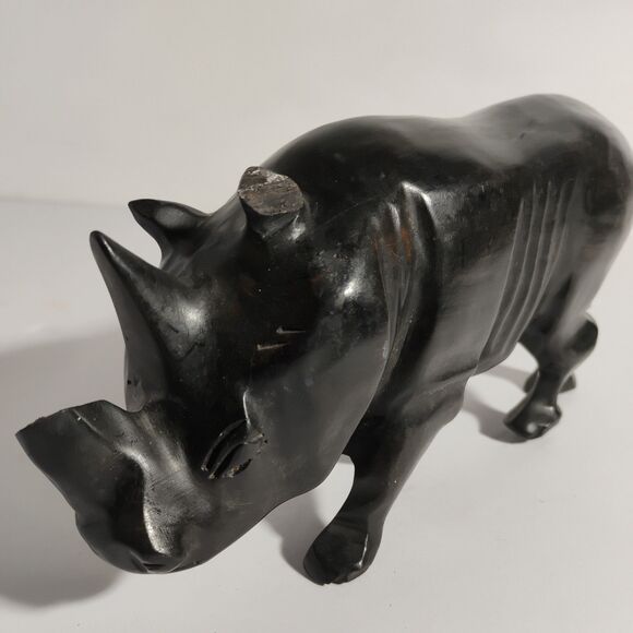 Hand Carved Solid Wood Rhino Sculpture Wildlife Small Figure animal 9” - Picture 3 of 16